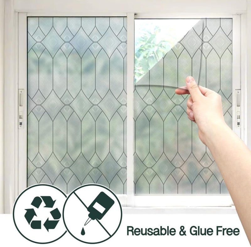 BEAUS TILE UNI Window Film Static Clings Non Adhesive 3D Stained Glass Window Decals UV Protection (New City Light, 37.4 x 24.4 Inch) - Image 4